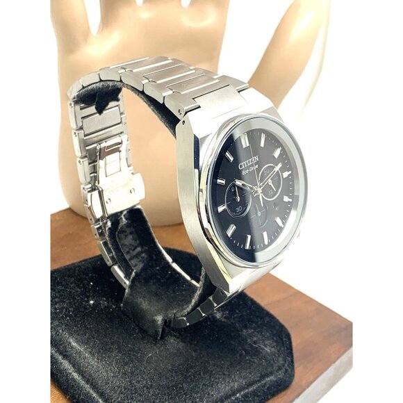 Citizen Mens Watch Eco-Drive CA4580-50E Chronograph Black Dial Silver Steel 43mm - Picture 15 of 15